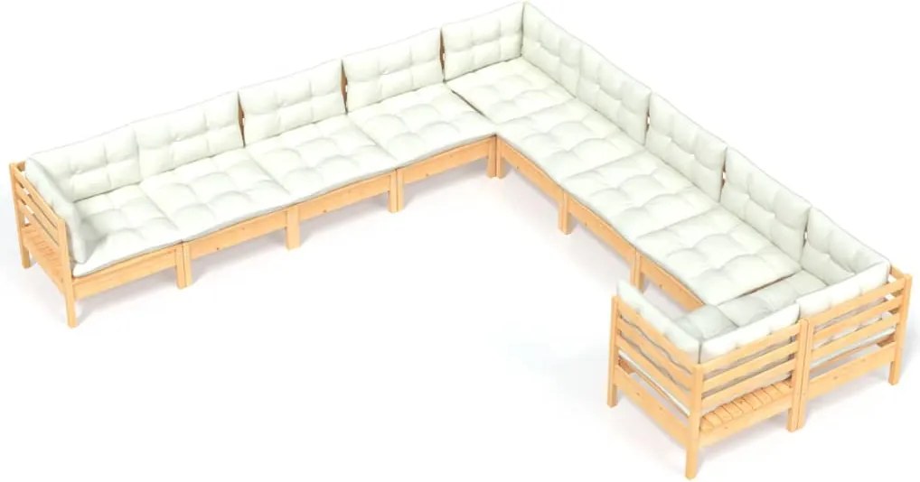 vidaXL Set mobilier grădină cu perne crem, 10 piese, lemn de pin