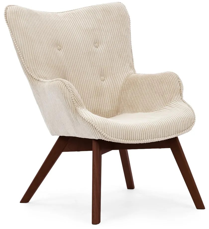 Fotoliu bej cu tapițerie din catifea reiată Niko – Ropez