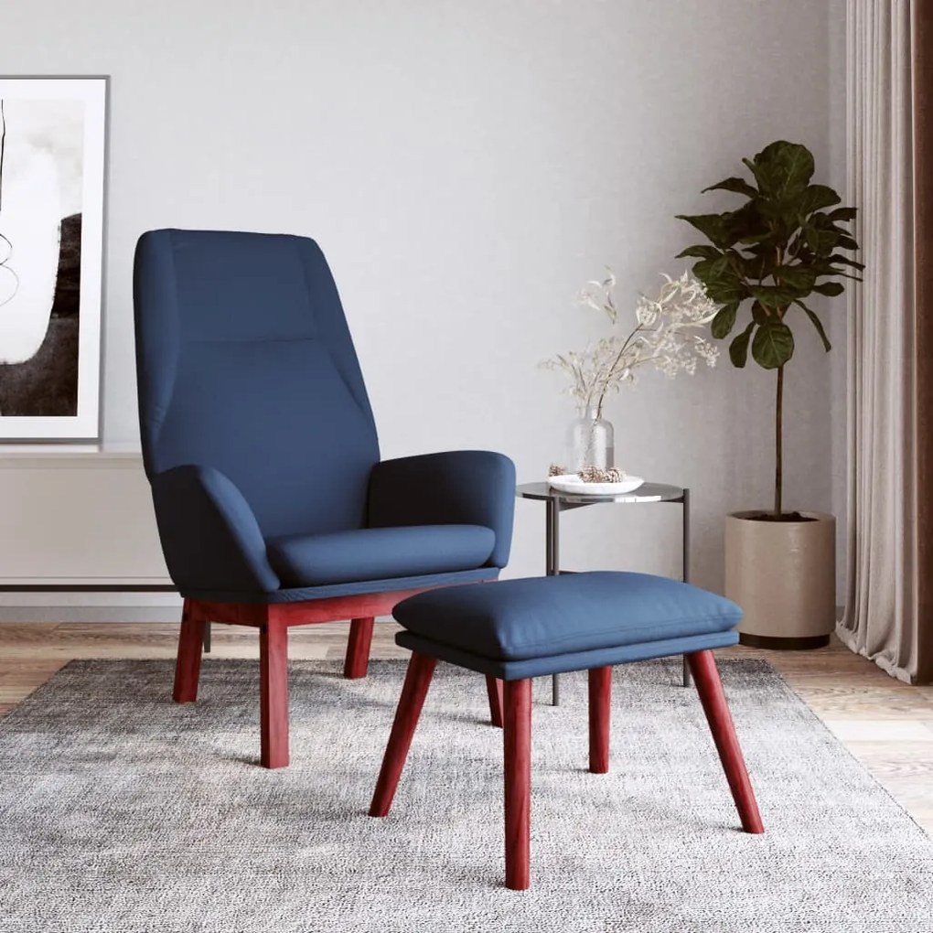 3097875 vidaXL Scaun de relaxare cu taburet, albastru, textil