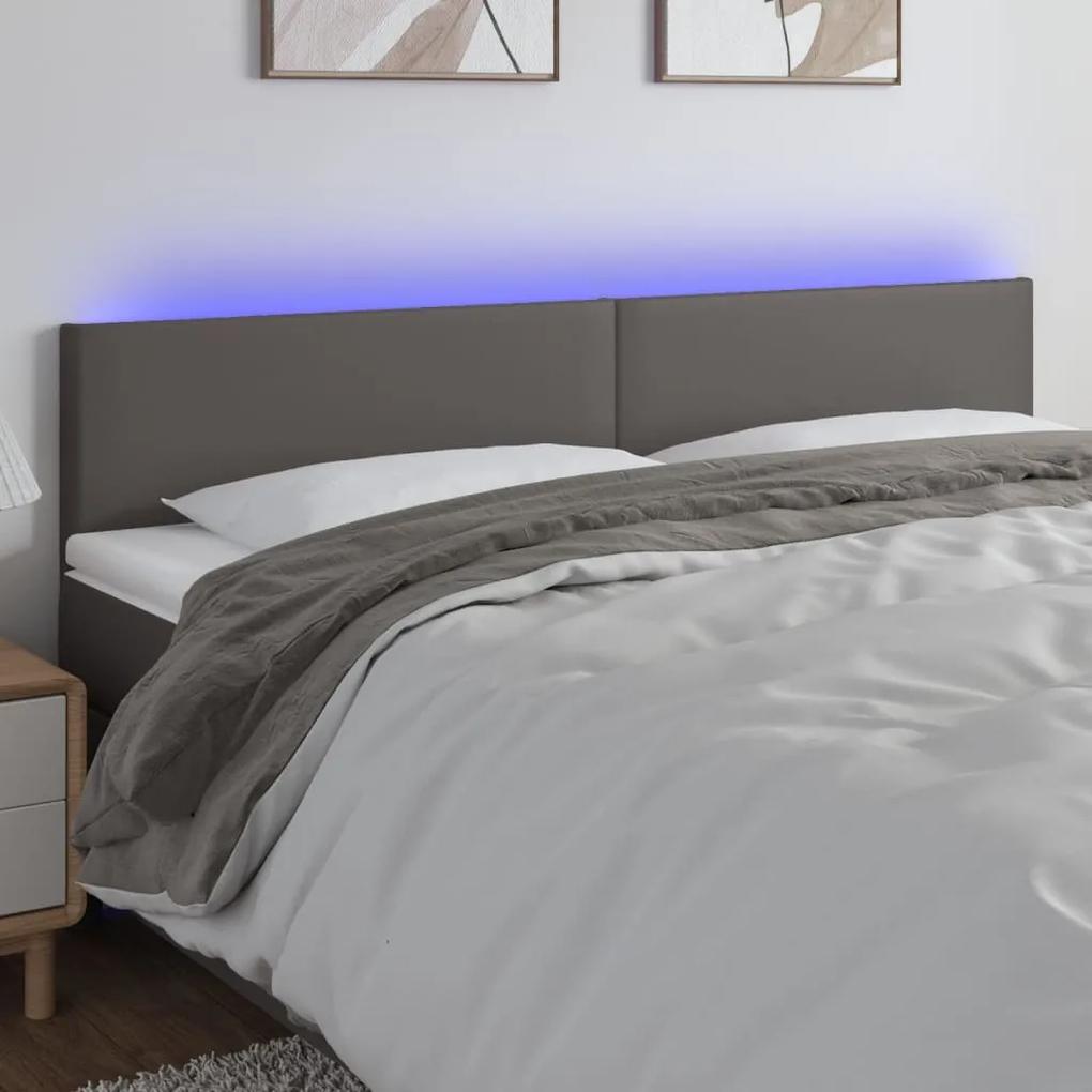 3121438 vidaXL Tăblie de pat cu LED, gri, 180x5x78/88 cm, piele ecologică