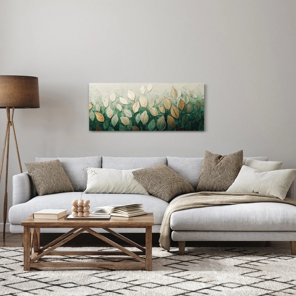 Tablou - Frunze verzi-aurii (120x50 cm)