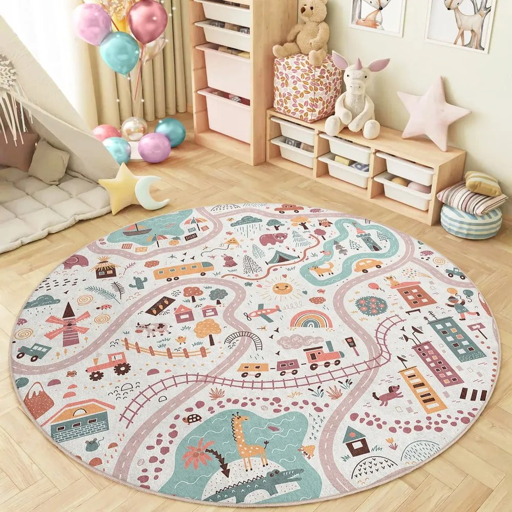 Covor de joacă pentru copii lavabil ø100 cm Furry World – Mila Home
