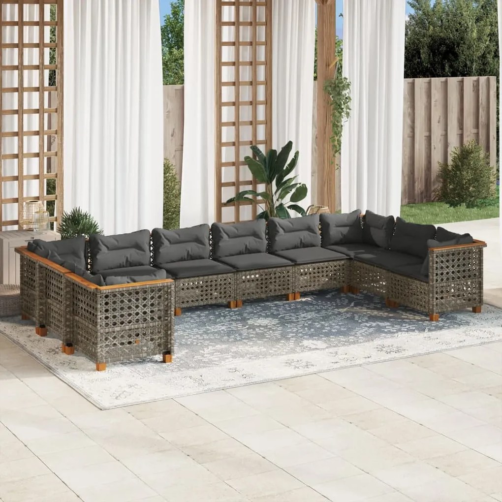 vidaXL Set mobilier de grădină cu perne, 10 piese, gri, poliratan
