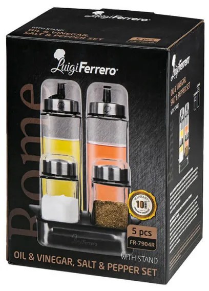 Luigi Ferrero Rome FR-7904R, 270 ml, 5 bucăți, Sticlă, Oțel inoxidabil, Transparent/inox