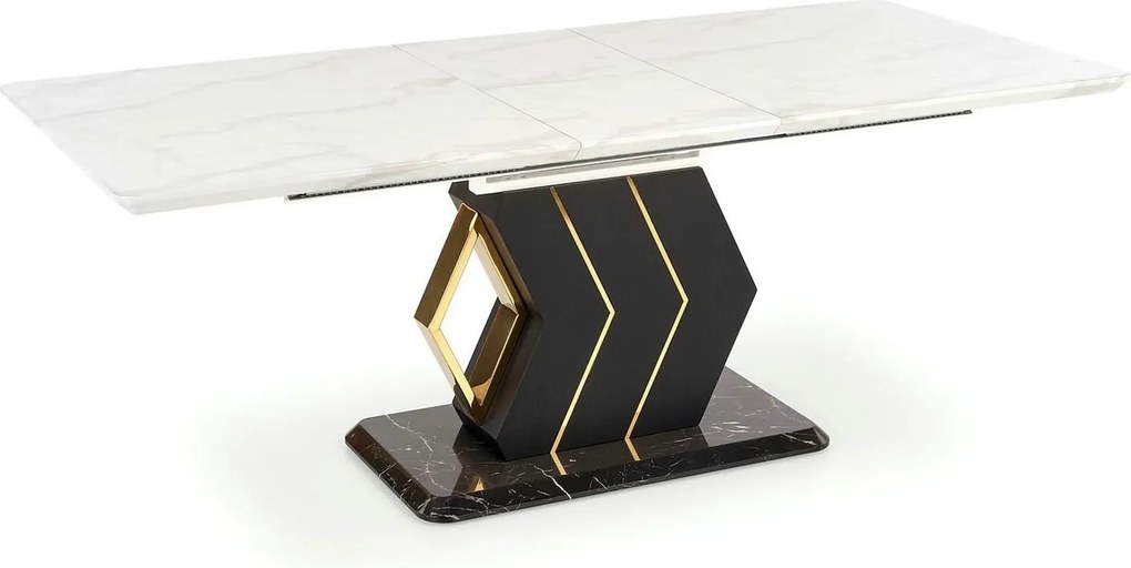 Masa extensibila VINCENZO, alb/negru/auriu, 160/200x90x77 cm
