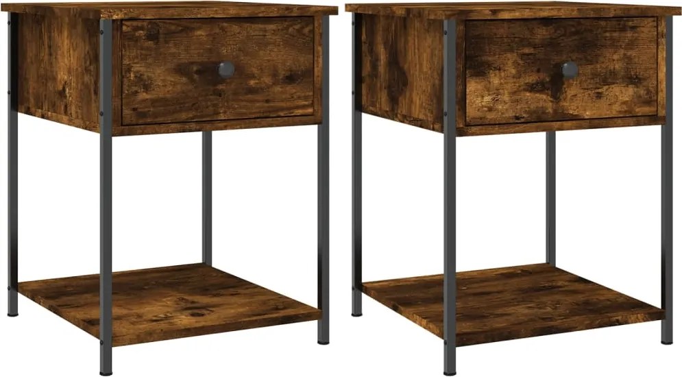 vidaXL Noptieră, 2 buc., stejar fumuriu, 44x45x58 cm, lemn prelucrat