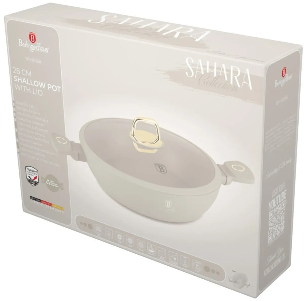 Cratiță cu capac 28 cm, 3.8L – Berlinger Haus Sahara Collection BH 8068, crem, antiaderentă, pentru rețete rapide și sănătoase