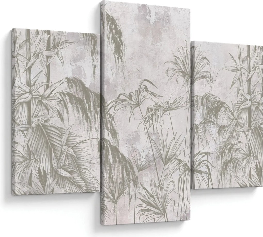 Tablou - Plante tropicale pe perete gri (90x60 cm)