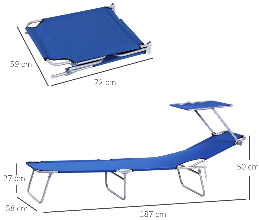 Sezlong pliabil reglabil Outsunny in tesatura Oxford Albastru | Aosom Romania
