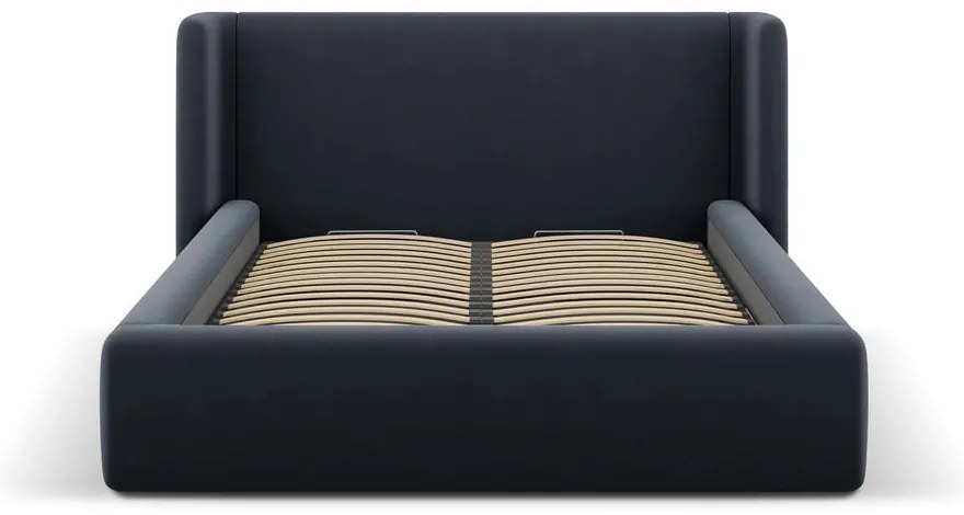 Pat matrimonial albastru închis tapițat cu spațiu de depozitare cu somieră 140x200 cm Jason – Windsor &amp; Co Sofas