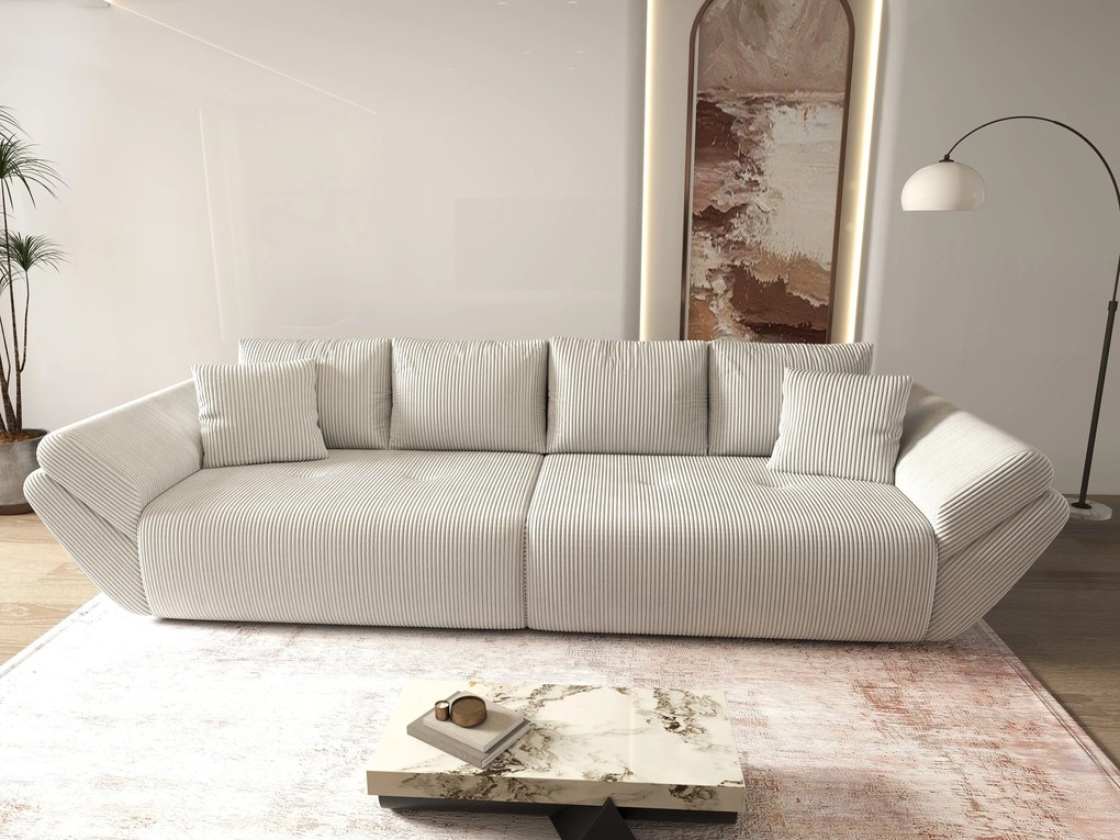 Canapea extensibilă dumonde cu ladă de depozitare si sezut confortabil din spuma high-density, Berlin Zoom Cream 300x100 cm