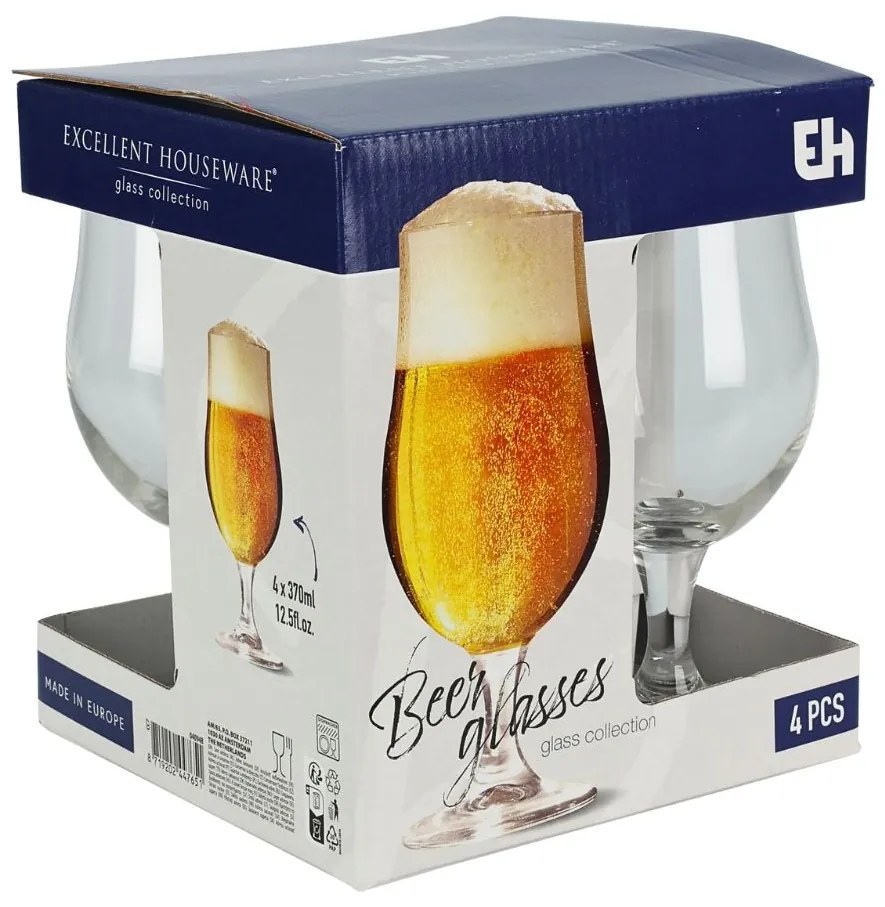 Set 4 pahare, cu picior, pentru bere, 370 ml, Excellent Houseware