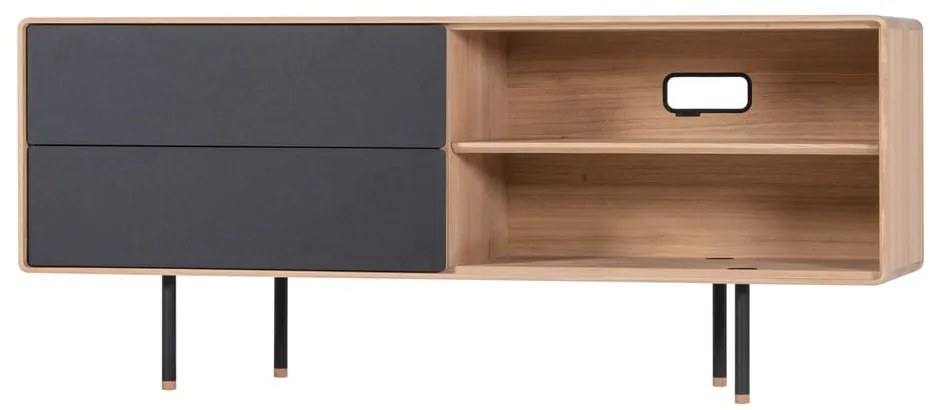 Comodă TV neagră/în culoare naturală din lemn de stejar 150x64 cm Fina – Gazzda
