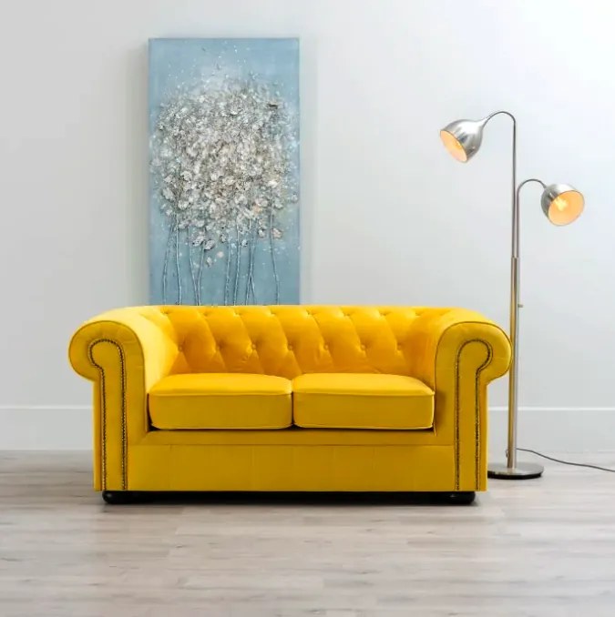 Canapea catifea galbena 2 locuri 168x95x75cm Sofa Velvet Yellow Weave/Wood | PRIMERA COLLECTION