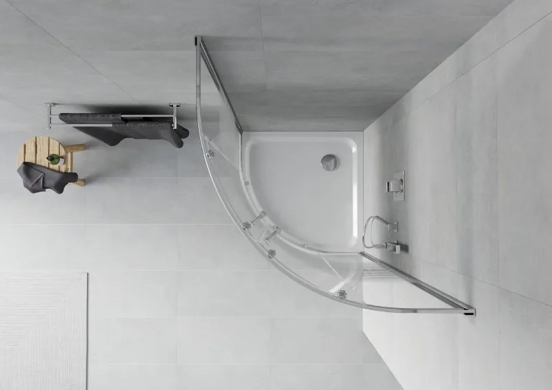 Mexen Rio cabina de duș semicirculară 80 x 80 cm, dungi albe, crom + cadă de duș Flat, albă - 863-080-080-01-20-4110