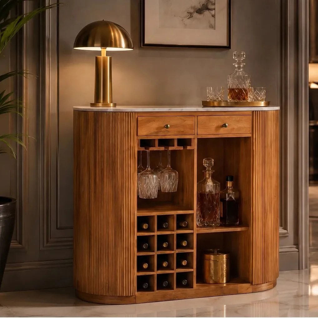 Bar din lemn de mango, marmura alba TRES CHIC 120cm