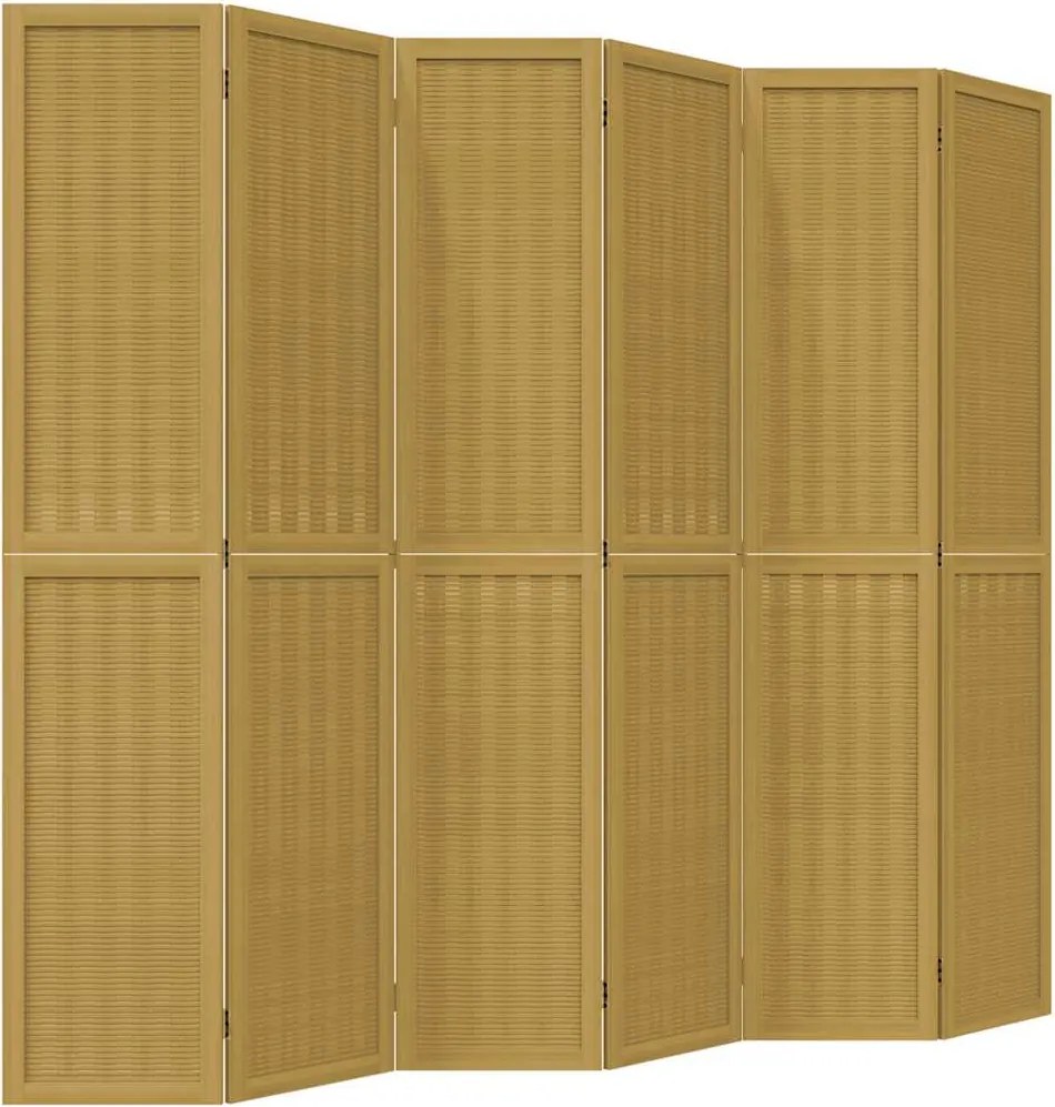 vidaXL Paravan de cameră cu 6 panouri, maro, lemn masiv paulownia