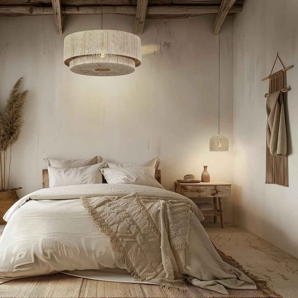 Lampă suspendată Japandi neagră cu frânghie maro 60cm - Smilla