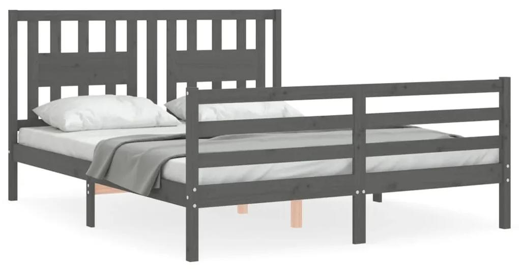 3194583 vidaXL Cadru de pat cu tăblie, gri, 160x200 cm, lemn masiv