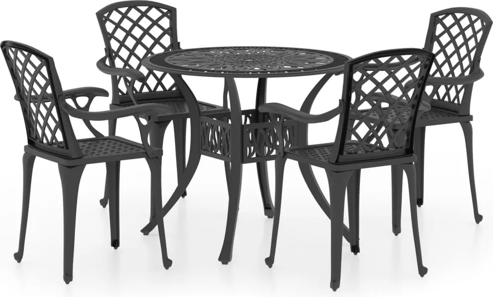 vidaXL Set mobilier bistro, 5 piese, negru, aluminiu turnat