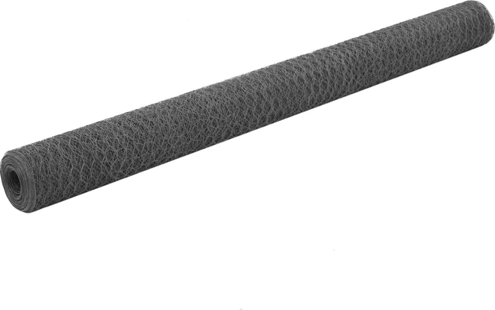 vidaXL Plasă de sârmă găini, gri, 25 x 1,5 m, oțel cu înveliș PVC