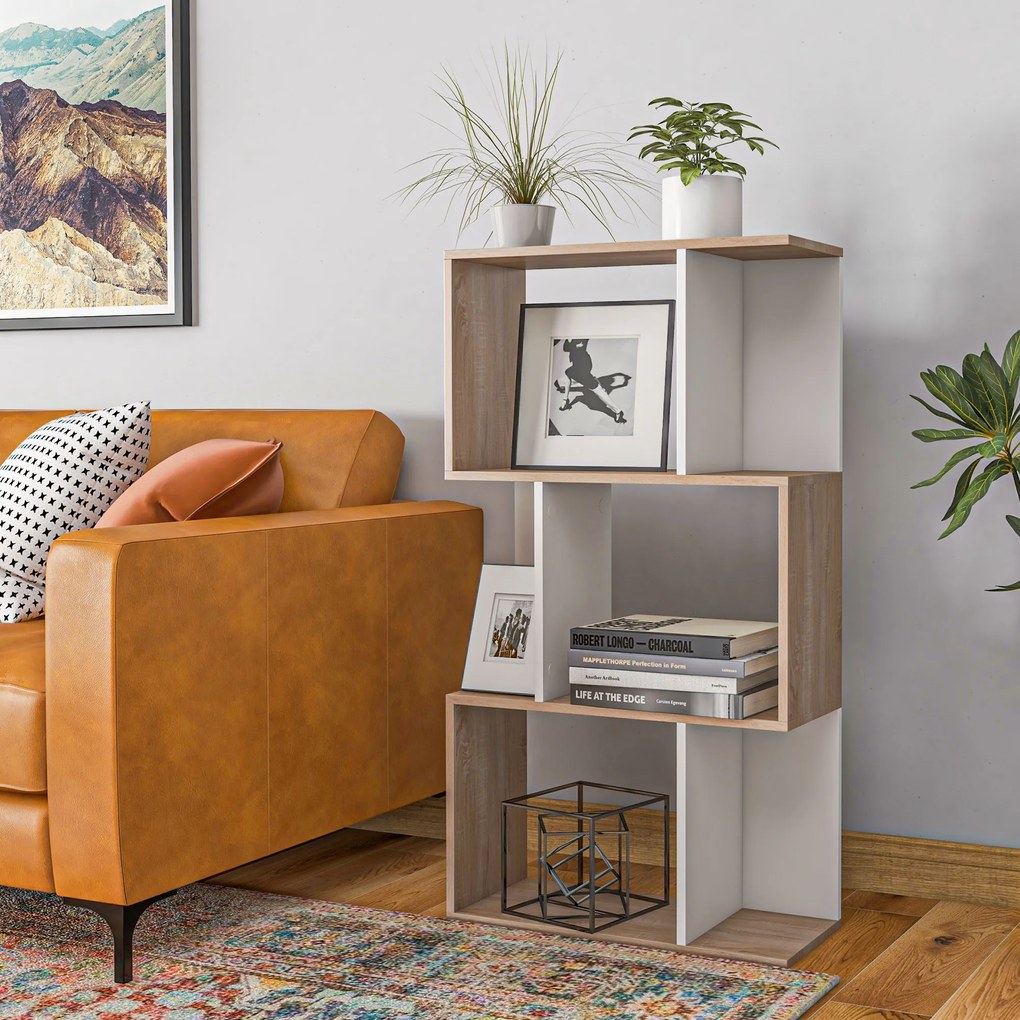 Biblioteca de perete, 3 rafturi, 60x24x111.4cm, alba HOMCOM | Aosom Romania