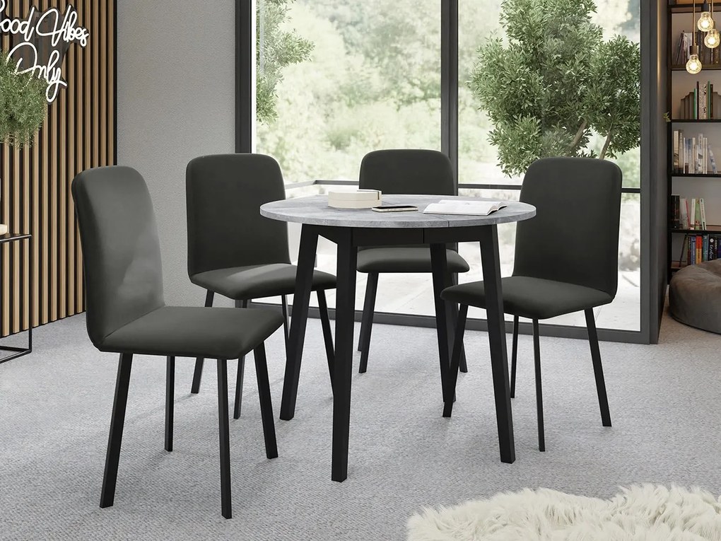 Masă sufragerie extensibilă 90 cm Kertare S 90 (Gri Marmură + Negru) (pentru 2-4 persoane). 1105356
