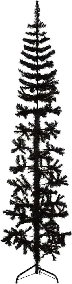 vidaXL Jumătate brad de Crăciun subțire cu suport, negru, 240 cm