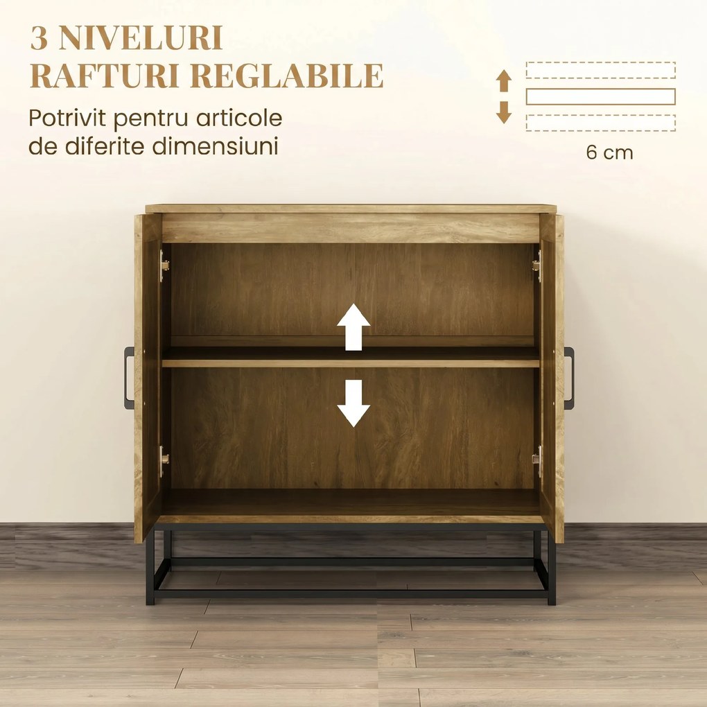 HOMCOM Bufet de Bucătărie cu 2 Nivele și Raft Reglabil, Mobilier din Pal Melaminat și Oțel, 80x40x78 cm, Lemn Natural | Aosom Romania