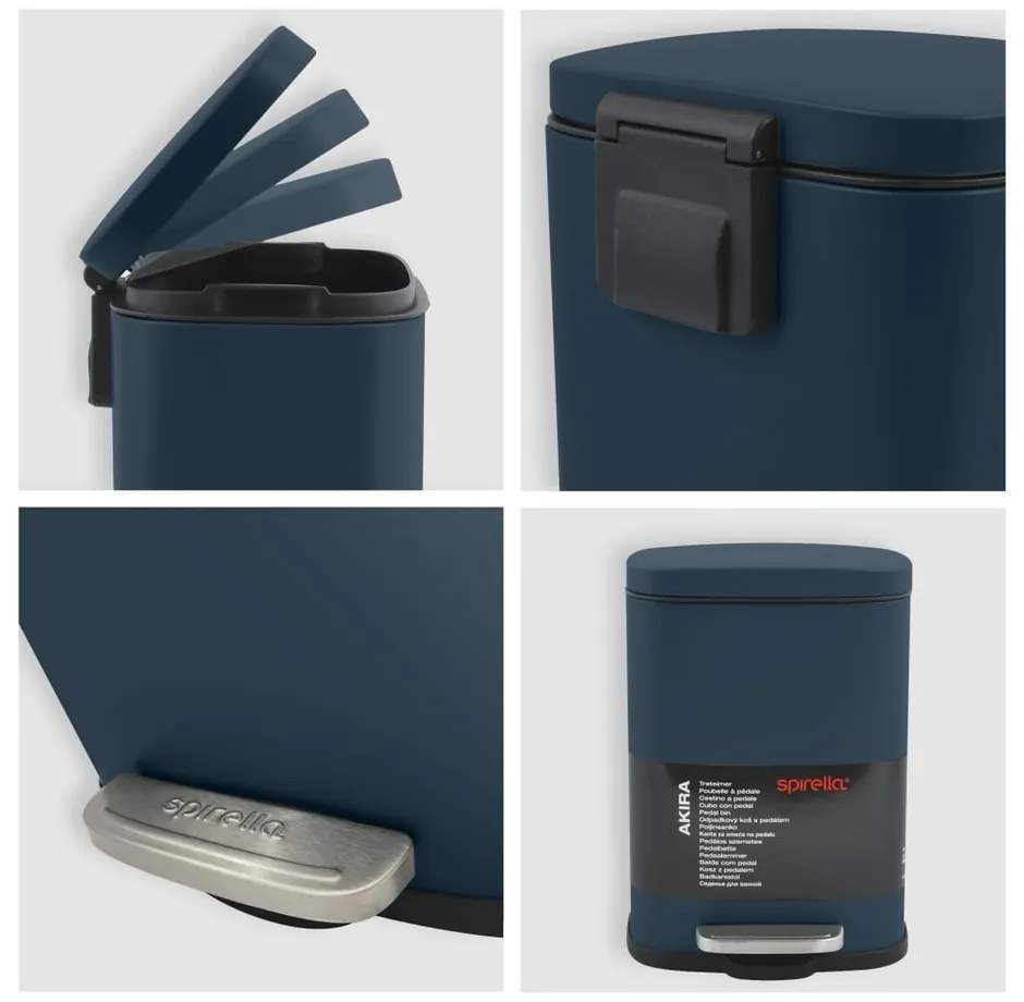 Coș de gunoi petrol cu pedală din oțel 5 l Akira – Spirella