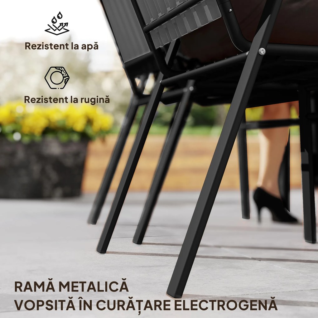 Outsunny Set 4 Scaune de Grădină Stivuibile Scaune de Exterior 56x66x91 cm Negru | Aosom Romania