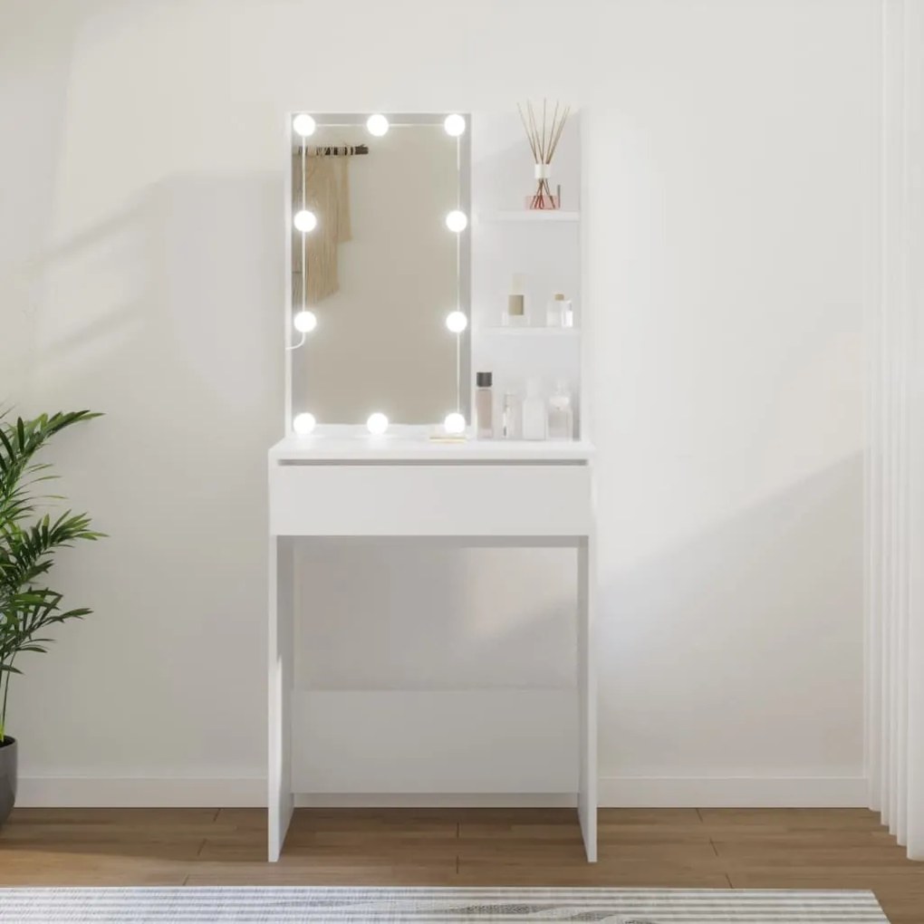 vidaXL Masă de toaletă cu LED, alb, 60x40x140 cm