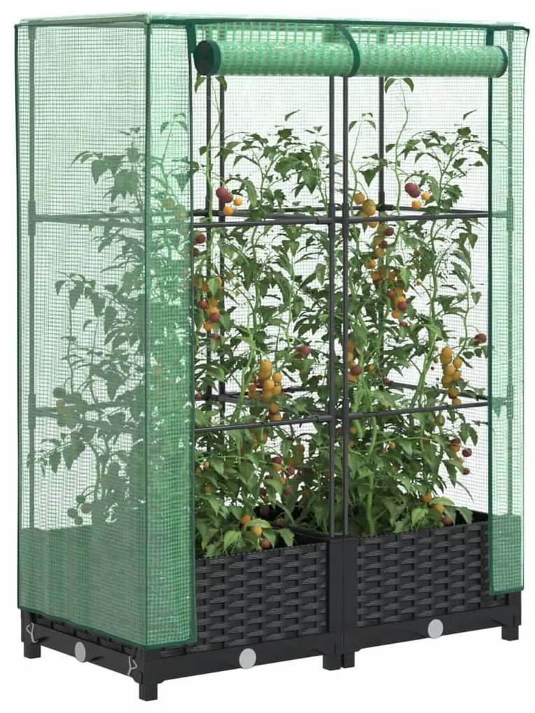 vidaXL Strat înălțat cu husă de seră, aspect ratan, 80x40x123 cm