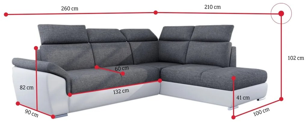 Supermobel Colțar extensibil LORETO, 260x102x210, sawana 05/soft 17, colţ stânga