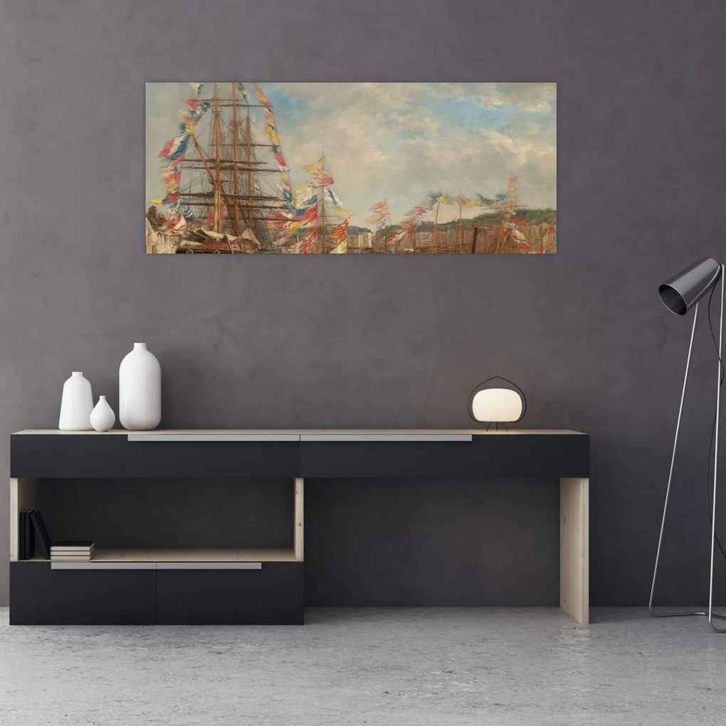 Tablou - Eugène Boudin, Festival in the Harbor of Honfleur, reproducere (120x50 cm)