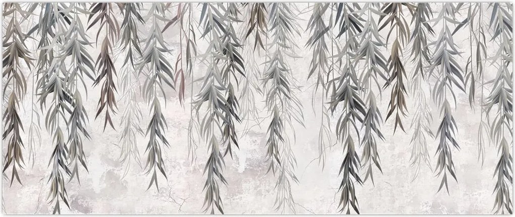 Tablou - Crenguțe de salcie, tencuiala gri (120x50 cm)