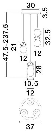 Lustra LED suspendata decorativa ceramica mocha, gri, alb, PALLINA 3L