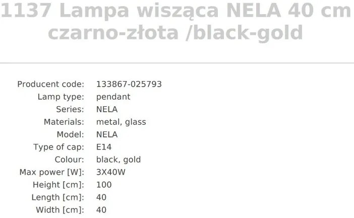 Lustra design modern Nela negru, auriu 40cm