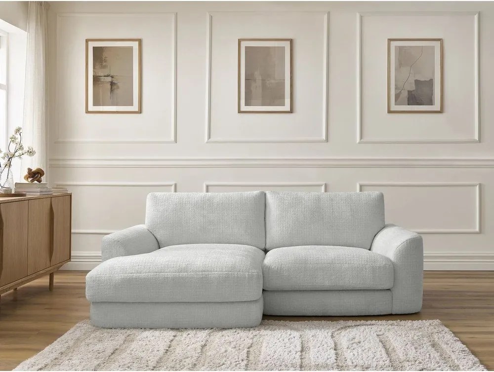 Colțar gri deschis cu tapițerie din chenille (cu colț pe partea stângă/cu șezlong) Leonore – Bobochic Paris