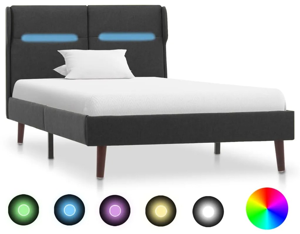 286883 vidaXL Cadru pat cu LED-uri, gri închis, 90 x 200 cm, material textil