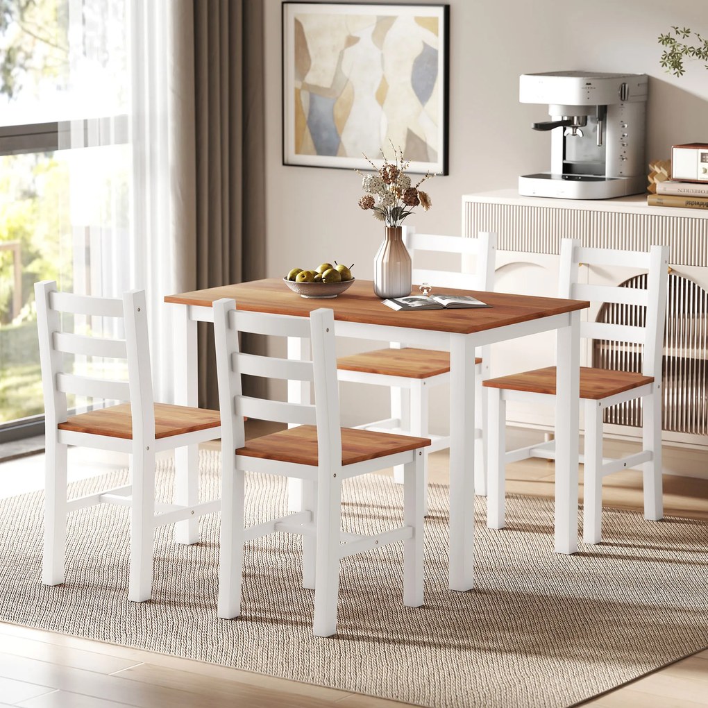 HOMCOM Set de masă, masă de cină, 4 scaune, set de dining, pin, maro + alb | Aosom Romania