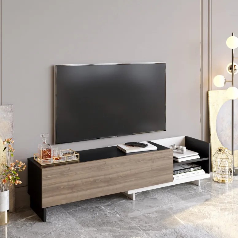 Comoda TV Parion - Alb, Negru, Walnut