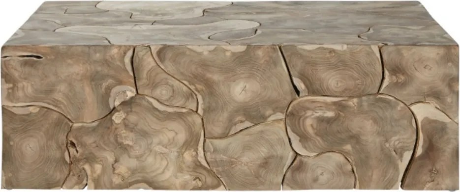 Măsuță de cafea dreptunghiulară din lemn de tec, natur, cu rondele de lemn îmbinate, finisaj natural, 40 x 120 x 76,5 cm, „Verna” – Ethnic Collections