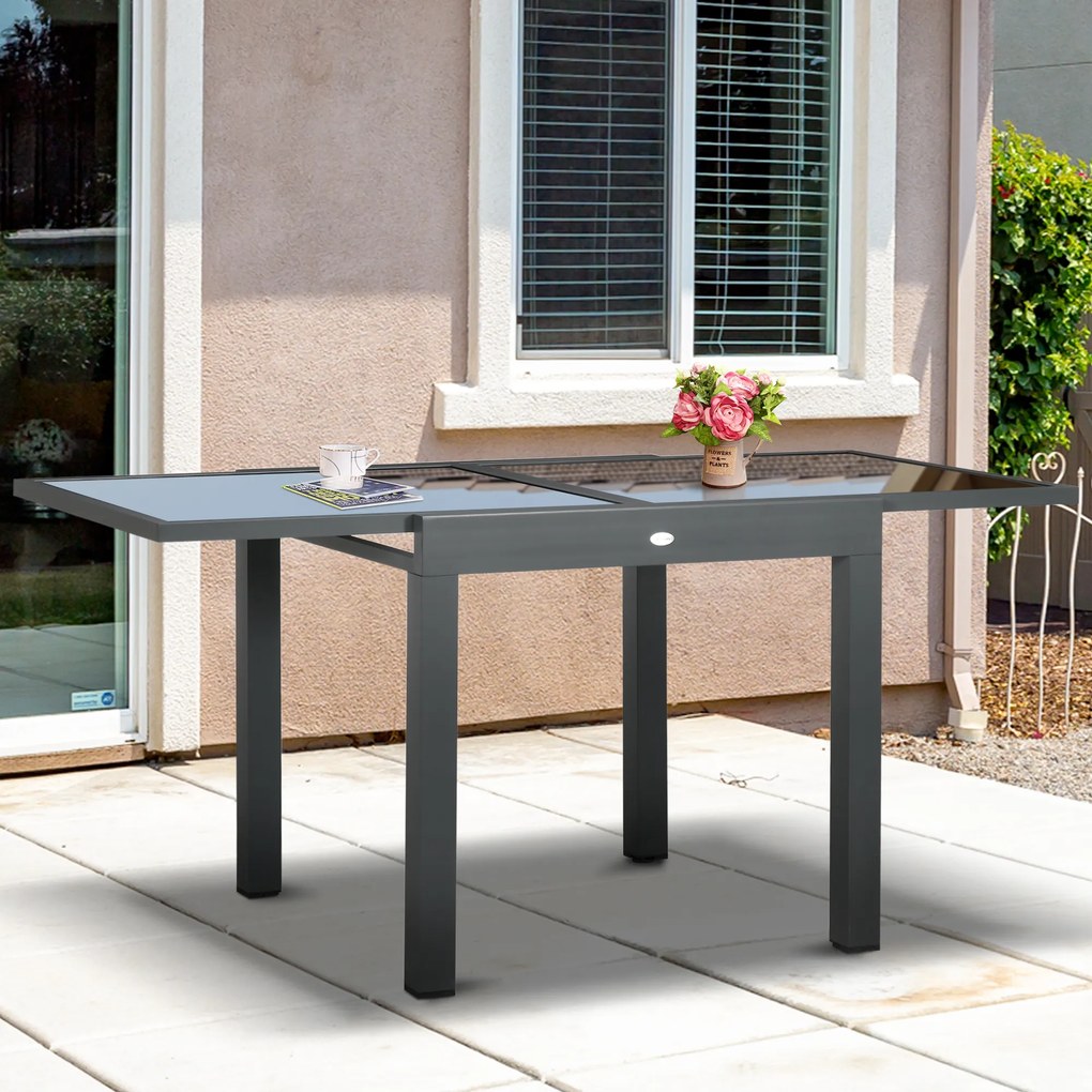 Outsunny Masă de Grădină Extensibilă cu Blat din Sticlă 80-160x80x75 cm Negru | Aosom Romania