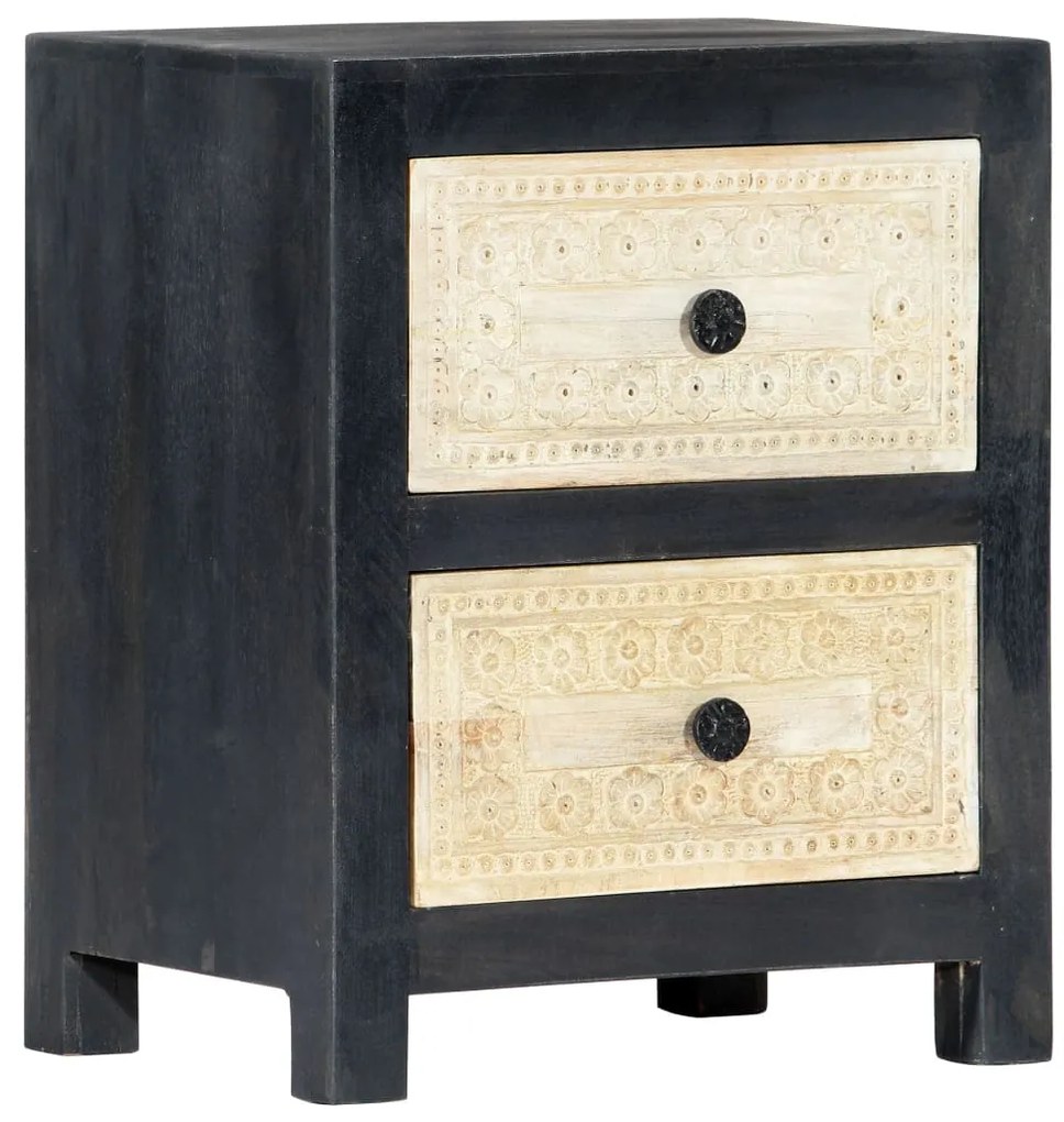 vidaXL Noptieră sculptată manual, gri, 40x30x50 cm, lemn masiv mango