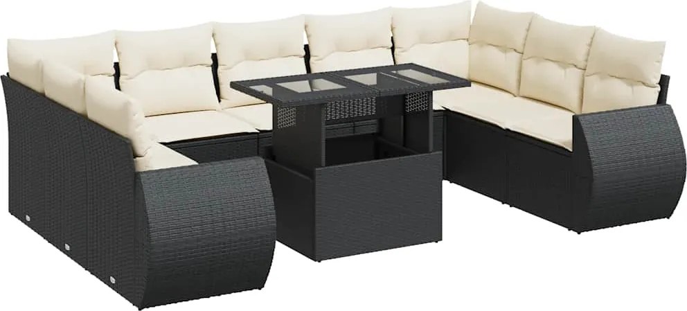 vidaXL Set canapele de grădină cu perne, 10 piese, negru, poliratan
