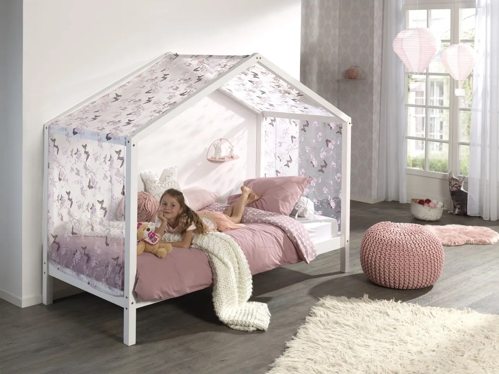 Set DALLAS în alb format dintr-un Pat copii Vipack fără gard (90 x 200 cm) și un set textil.