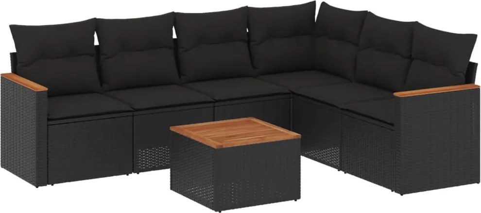 vidaXL Set canapele de grădină cu perne, 7 piese, negru, poliratan