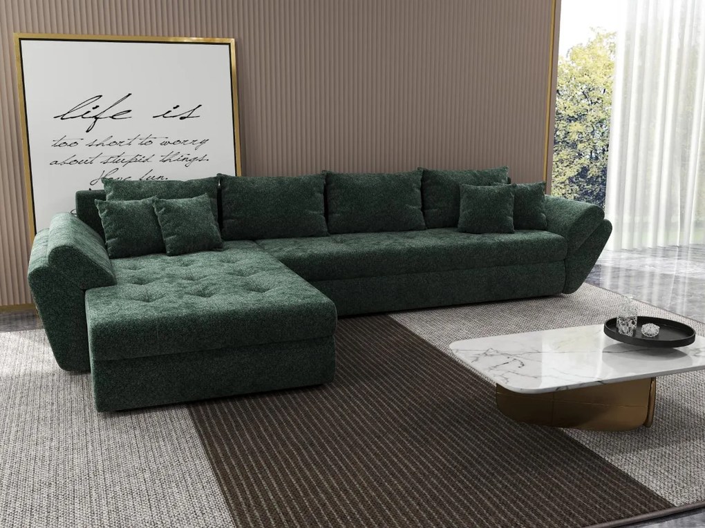 Colțar extensibil dumonde cu ladă de depozitare si sezut confortabil din spuma high-density, Loana XL Euphoria Verde 335x185 cm