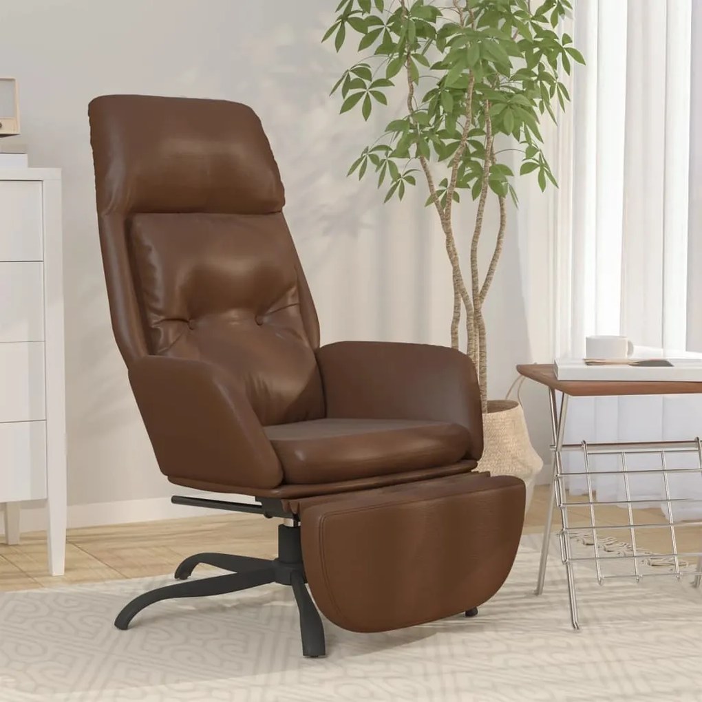 3097749 vidaXL Scaun de relaxare cu taburet, maro lucios, piele artificială